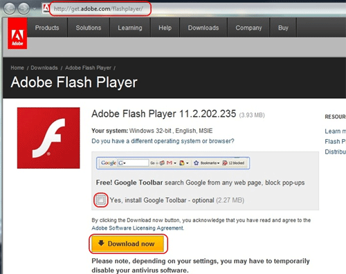 Adobe Flash Player Website